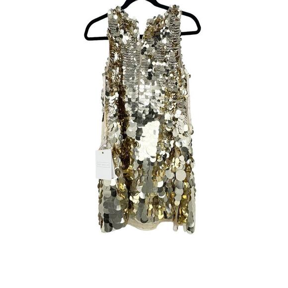 Mac Duggal Sleeveless Disc Sequin Trapeze Mini Dress Gold Size 6 NWT - Picture 5 of 12